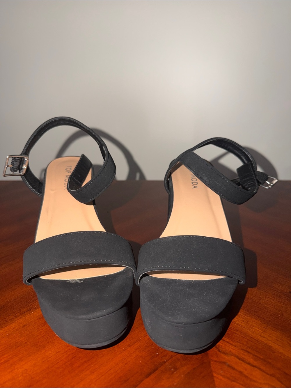 TOP Moda Black Suede-Look Platform Ankle Strap Sandals